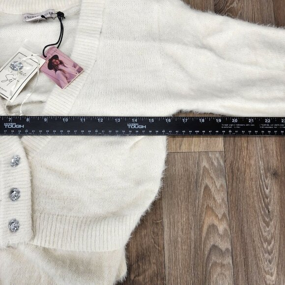 Sincerely Jules Women's Size Small Ivory Eyelash Knit Cardigan with Tank 2pc Set - Picture 10 of 13